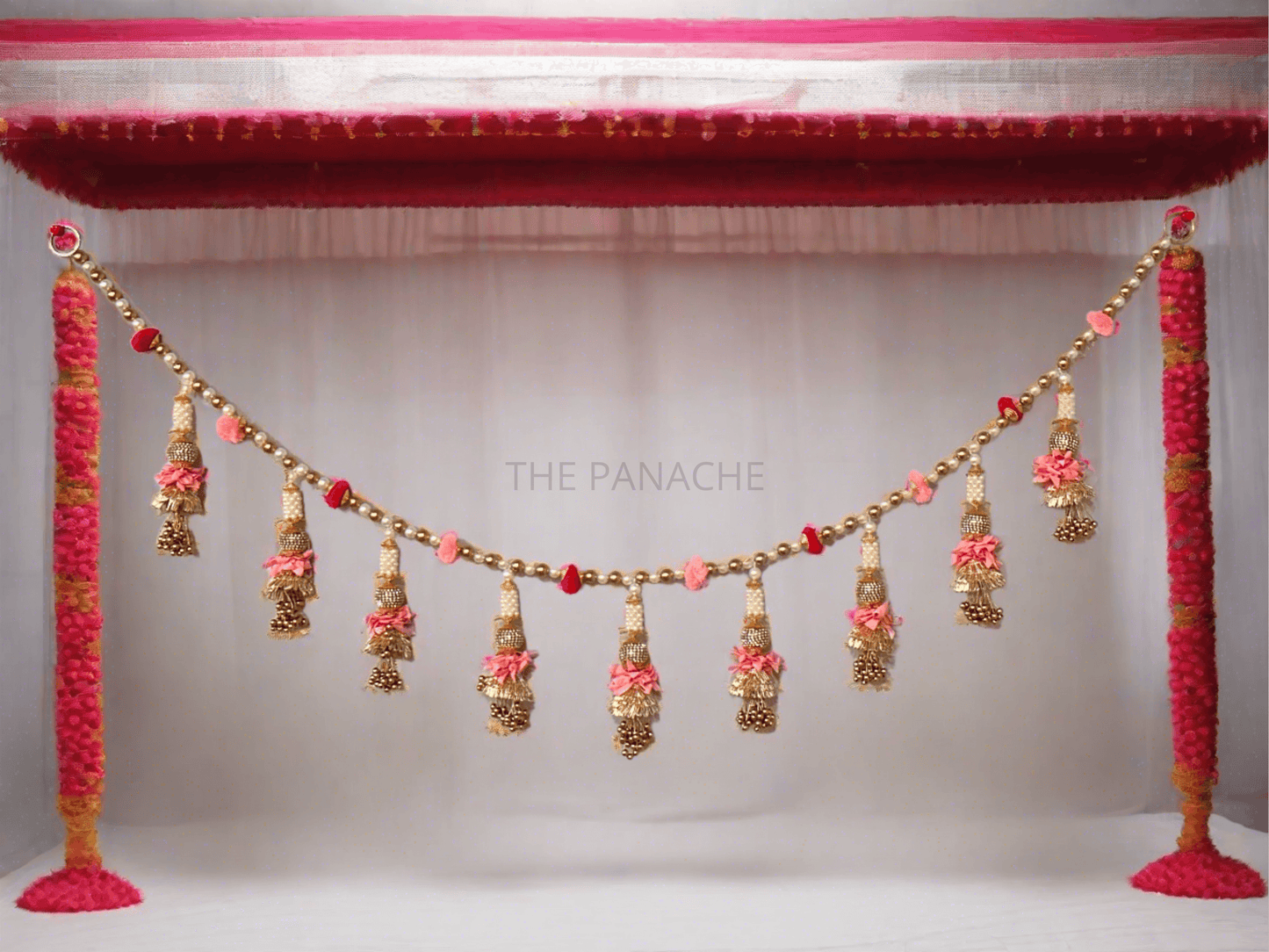 Pink Blossom Gold and White Beads Toran