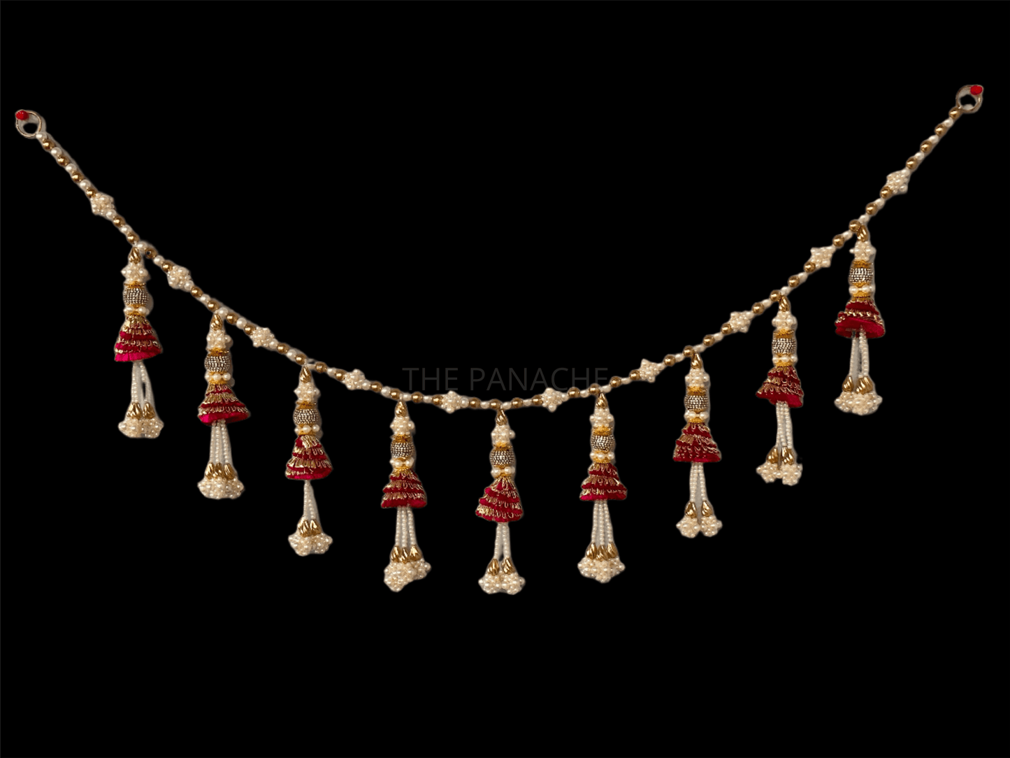 Red Con Pearl & Gold Beads Toran