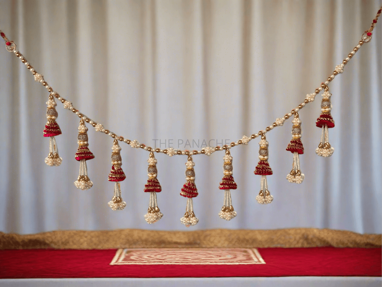 Red Con Pearl & Gold Beads Toran