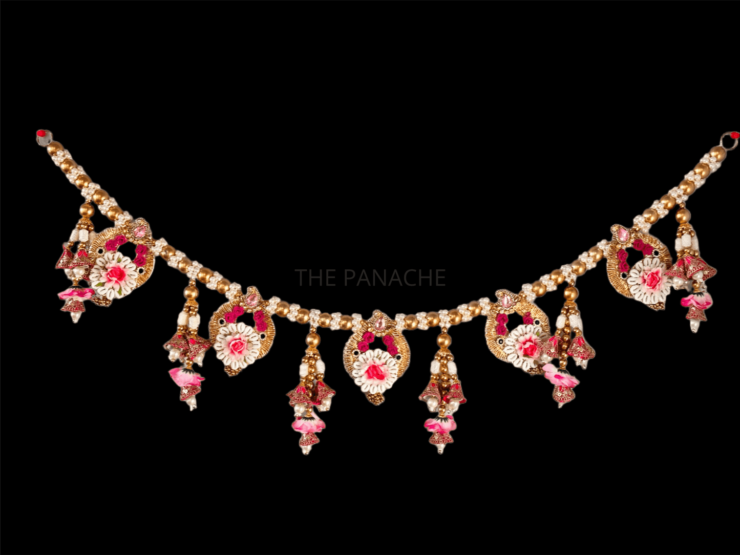Pink Flower Mini Cone Golden Beads Kodi Toran