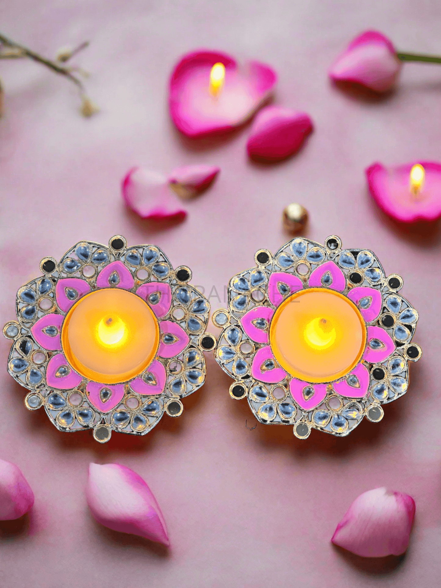 Light Pink Kundan Candles (Diya)
