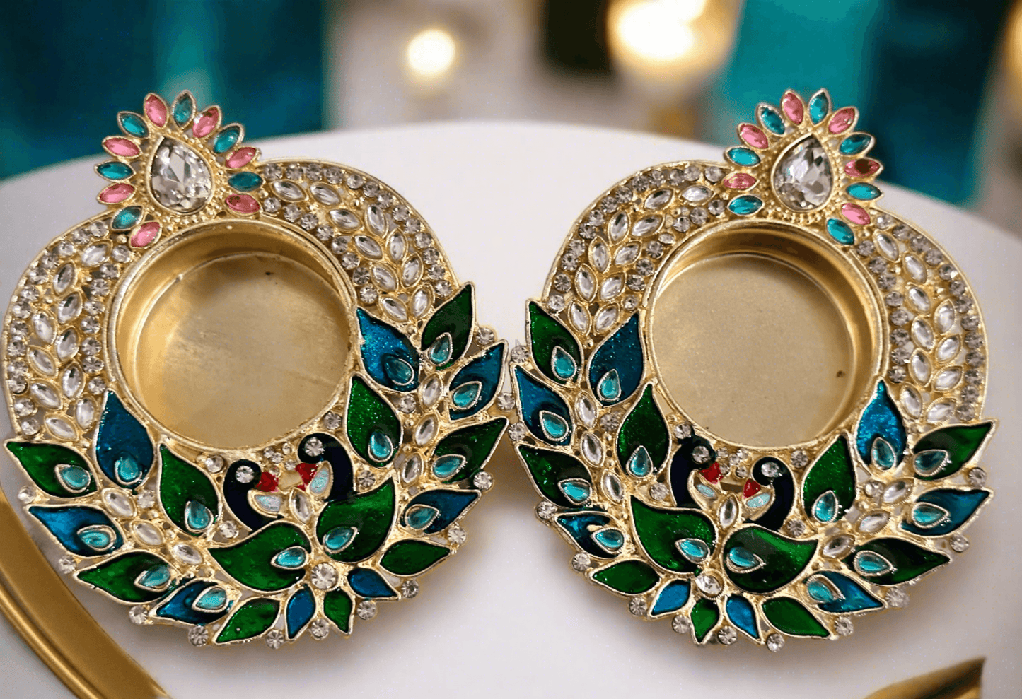 Peacock Diamond Studded Candles(Diya)