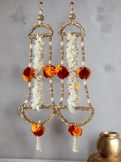 Red/Yellow Marigold golden beads unique Hangings