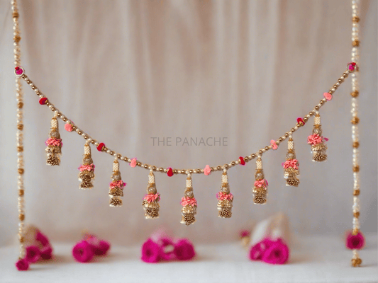 Pink Blossom Gold and White Beads Toran