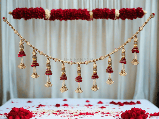 Red Con Pearl & Gold Beads Toran