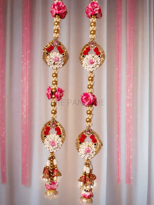 Pink Flower Mini Cone Big Gold Beads Kodi Decor Hangings