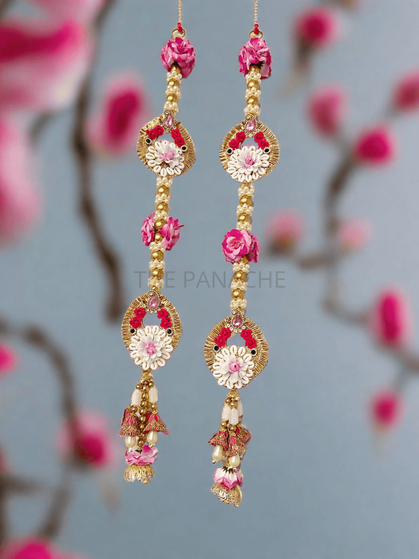 Pink Flower Mini Cone Big Gold Beads Kodi Decor Hangings
