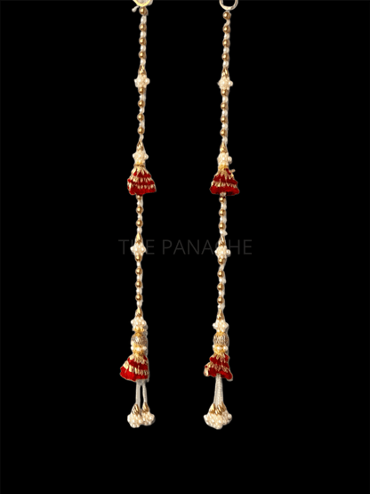 Red Con Gold beads Pearl Hangings