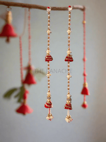 Red Con Gold beads Pearl Hangings