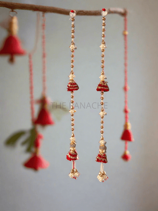 Red Con Gold beads Pearl Hangings