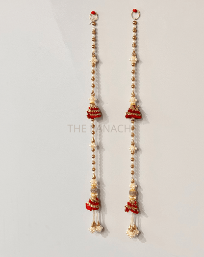 Red Con Gold beads Pearl Hangings