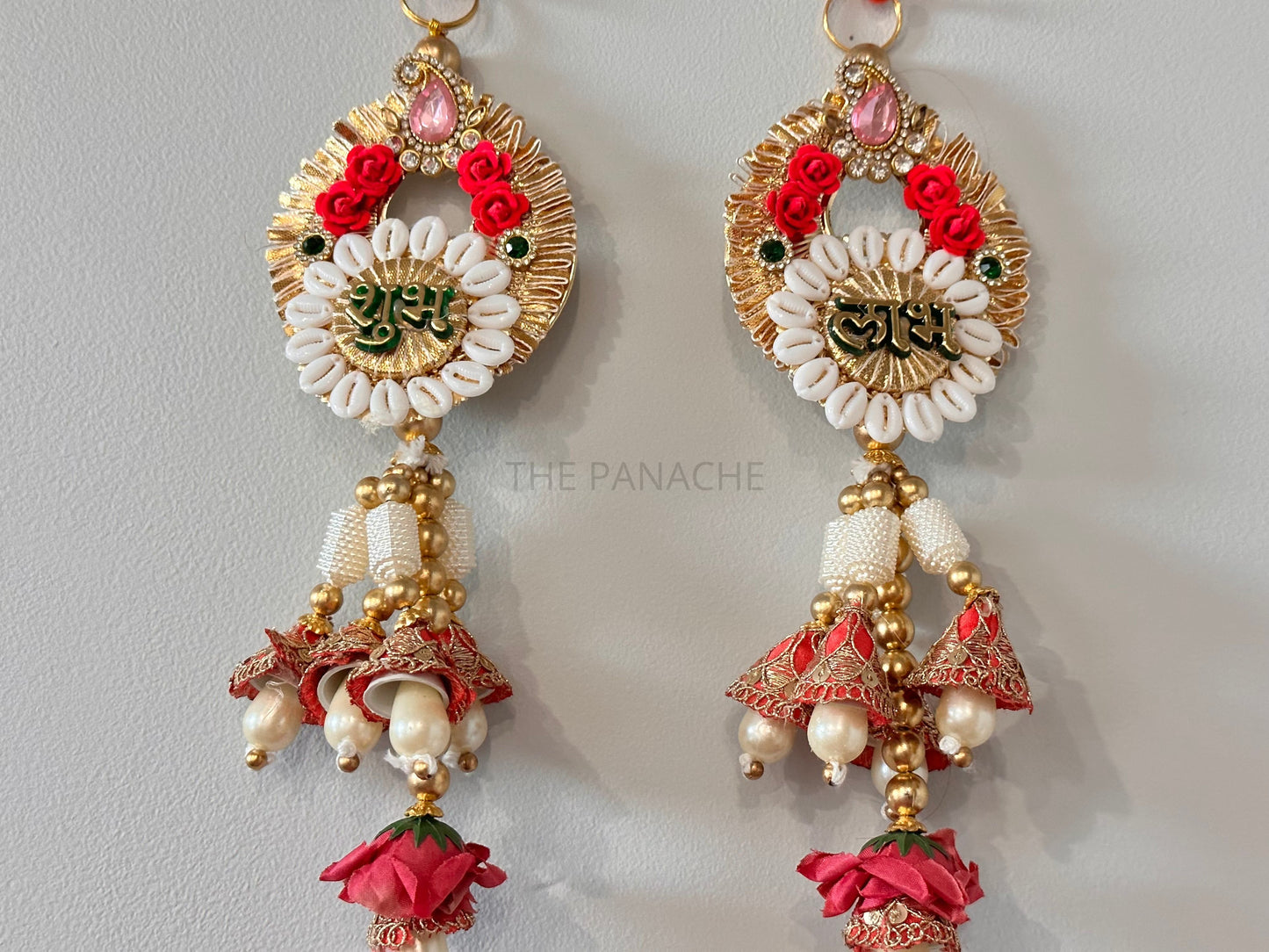 Pink Flower Mini Cone Golden Beads Kodi Subh Labh