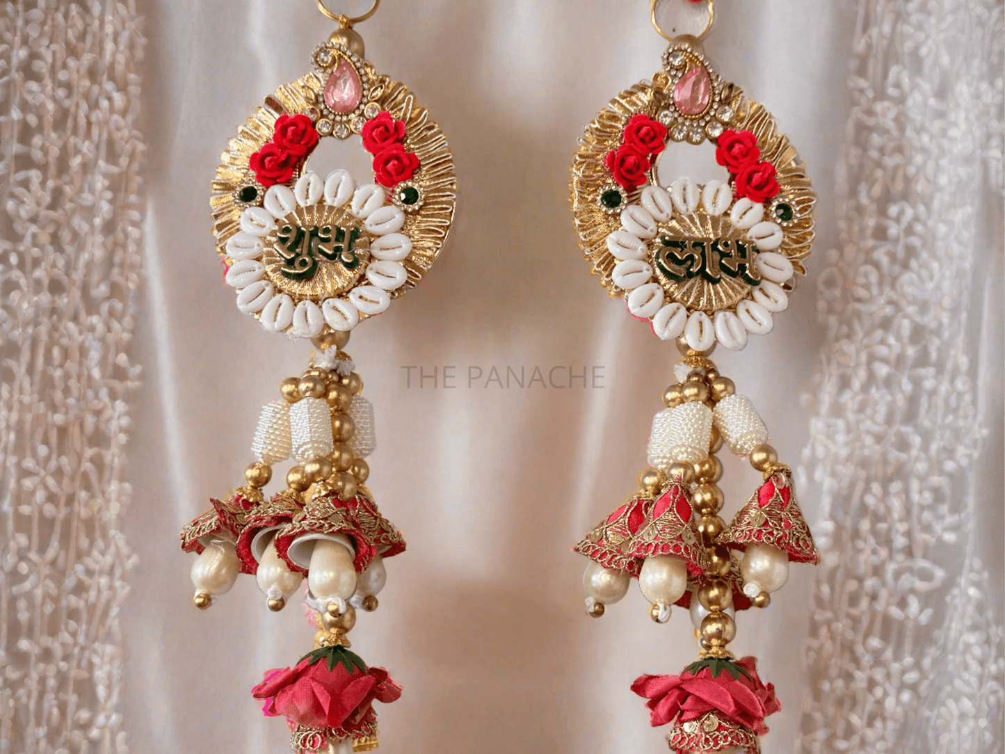 Pink Flower Mini Cone Golden Beads Kodi Subh Labh