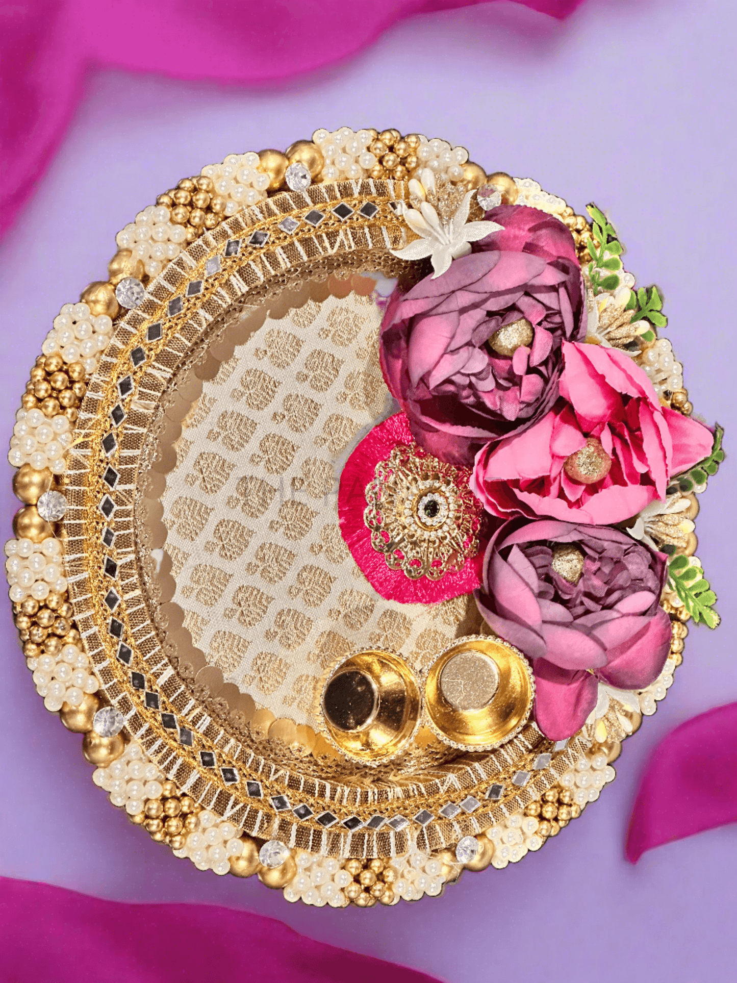 Purple Pink Rose Pearl Pooja Thali