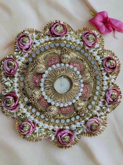 Pink Floral Deatachable Pooja Thali