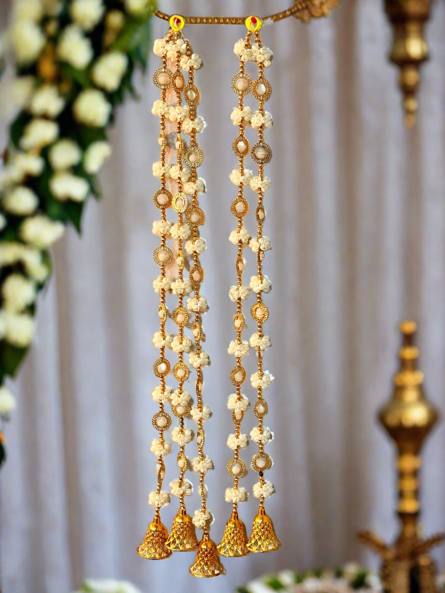 White Mogra Pearl Balls Gold Bells