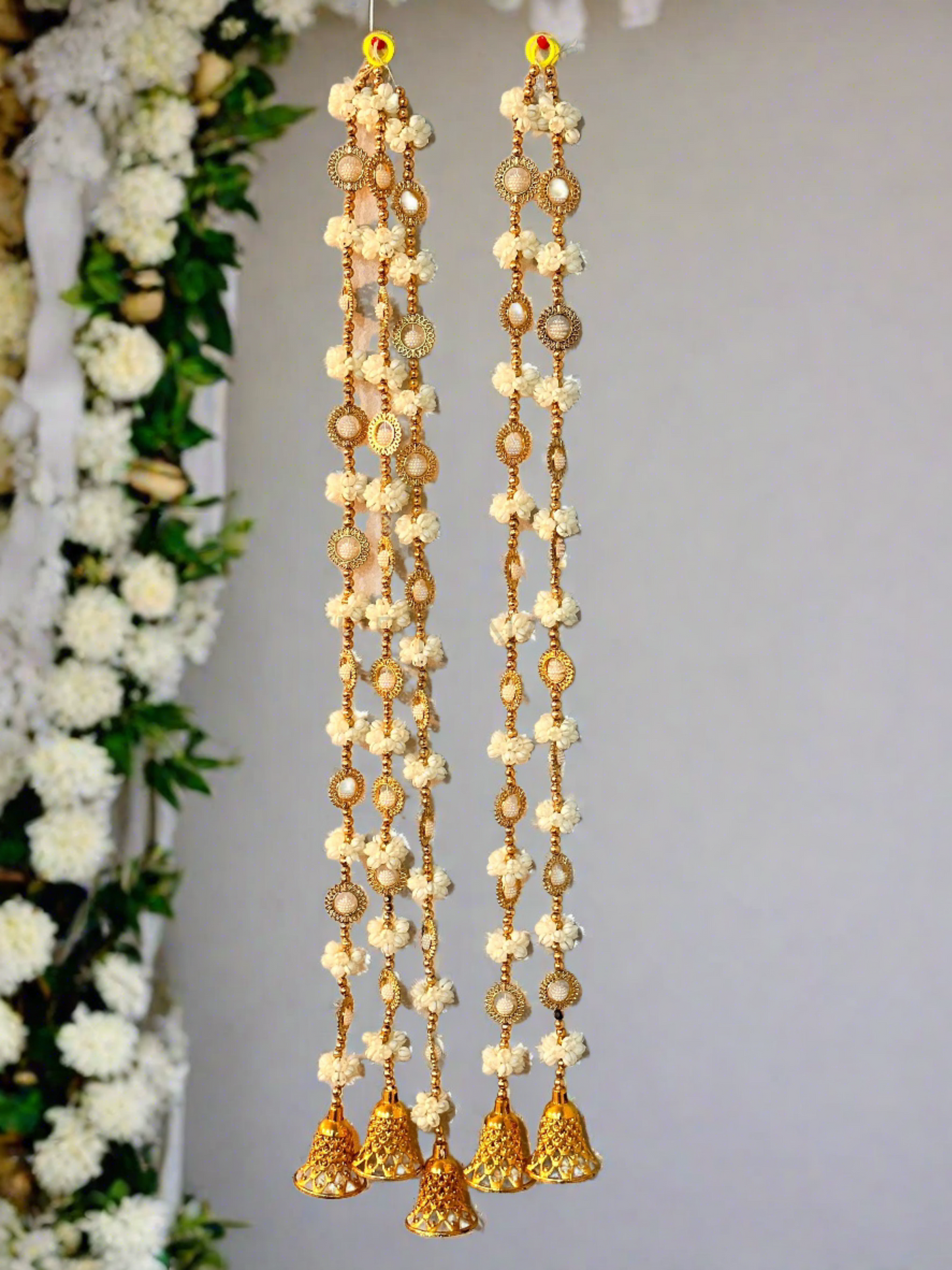 White Mogra Pearl Balls Gold Bells