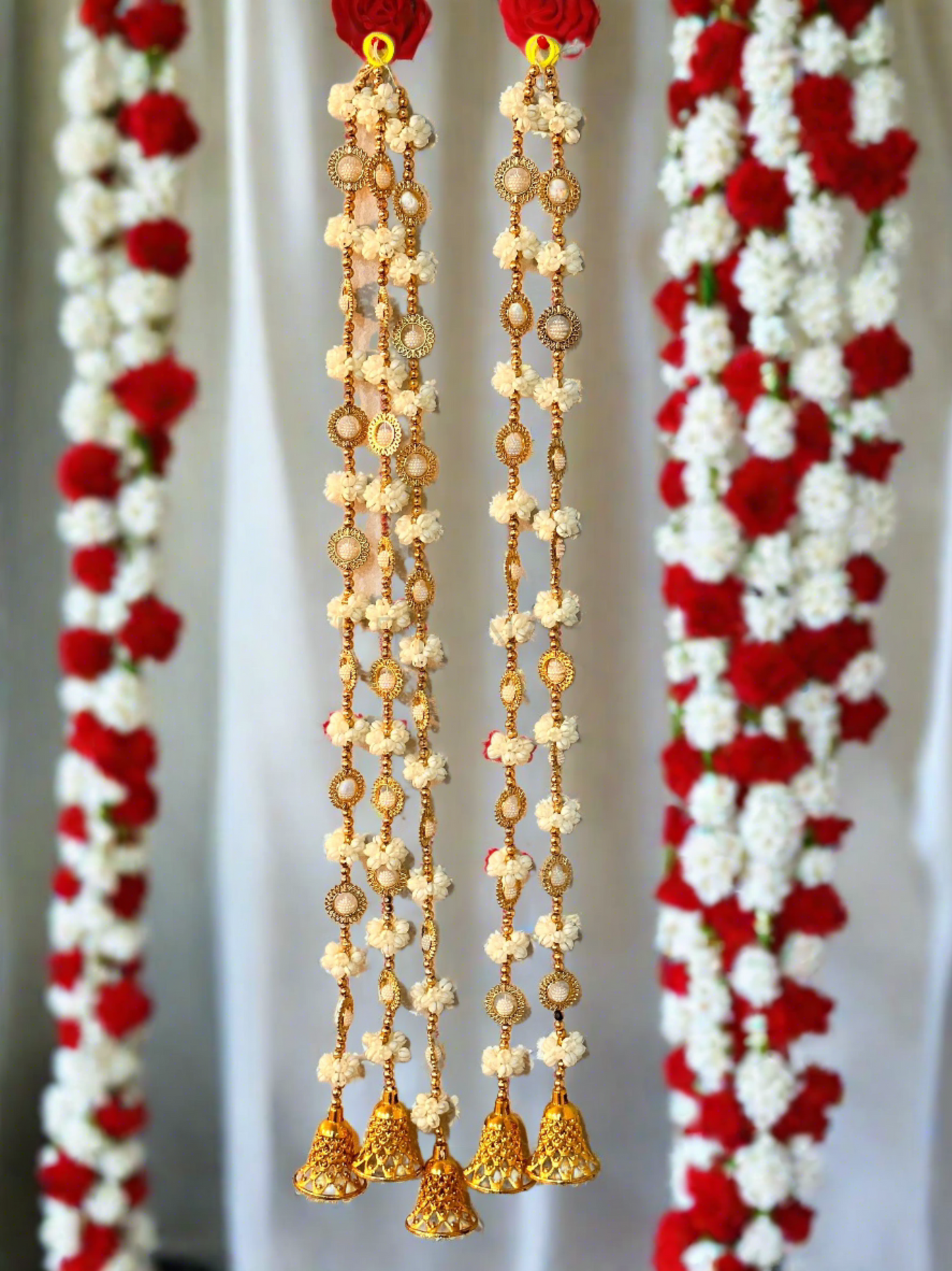 White Mogra Pearl Balls Gold Bells