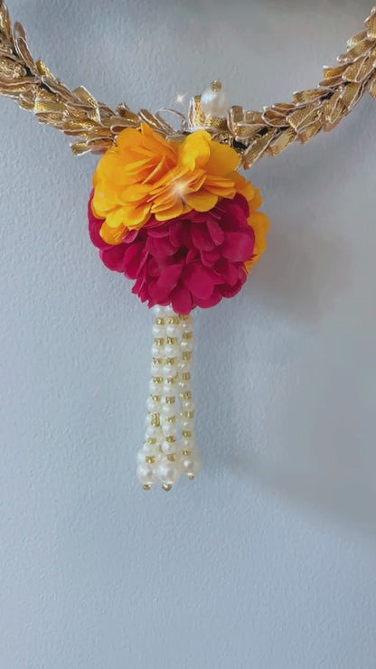 Red/Yellow Marigold golden beads unique Hangings