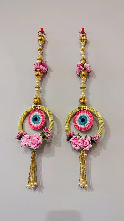 Pink Evil Eye Pearl Subh Labh Hanging