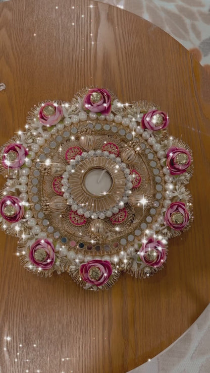 Pink Floral Deatachable Pooja Thali