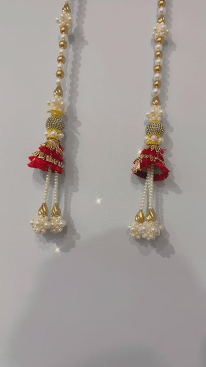 Red Con Gold beads Pearl Hangings