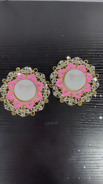 Light Pink Kundan Candles (Diya)