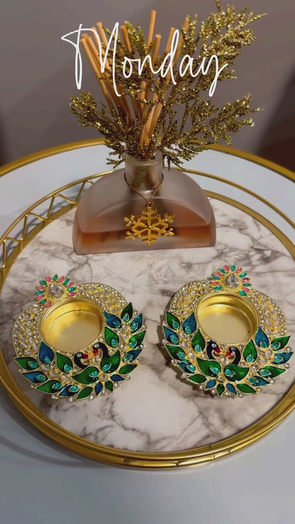 Peacock Diamond Studded Candles(Diya)